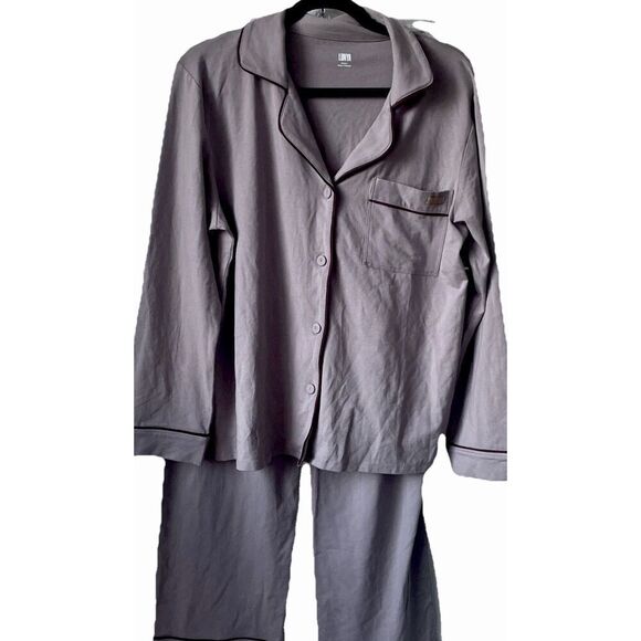 New Lunya Slumberknit Essential Button Down Pant Set /Pajamas  Medium Burgundy - Picture 7 of 10